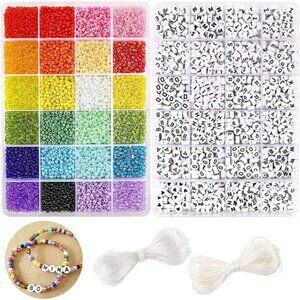 Glass Seed Beads for Bracelets Making Kit with Letter Alphabet Beads